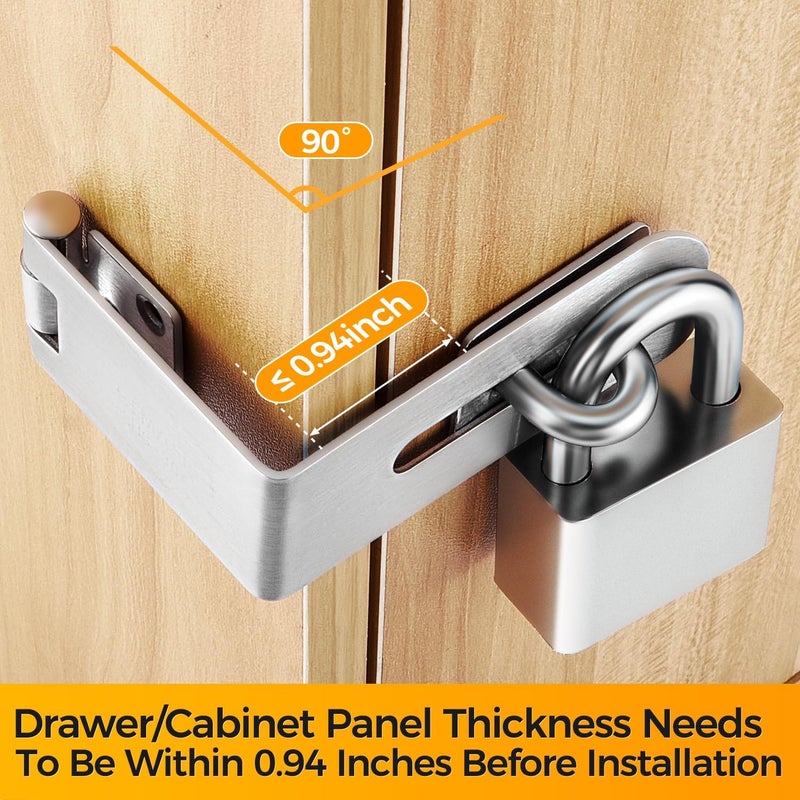 GMSP Hasp Latch, 90 Degree Solid 304 Stainless Steel File Cabinet Lock Desk Drawer Lock, Safe Security Padlock Latch Hasp Lock for Personal Privacy (Large) - Image 5